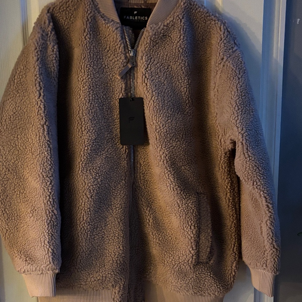 Fabletics Beige Sherpa Teddy Bomber Jacket